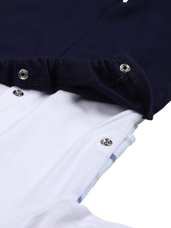 Boys White & Blue Nappy Opening Babysuit image number 4